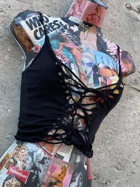 ♡ dark fairy cropped braided cami ♡